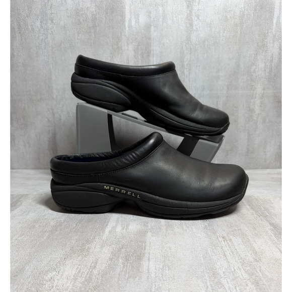 Merrell Shoes Womens Size 9.5 Black Leather Jungle Primo Slip On Clog Mule - Picture 4 of 9